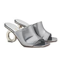Salvatore Ferragamo Women's Astro Elina 70MM Silver Leather Slides Shoes
