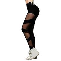 Womens Leggings Solid Black Yarn Patchwork Striped High Waist Tunic Sexy Skinny Stretch Sport Yoga Pants