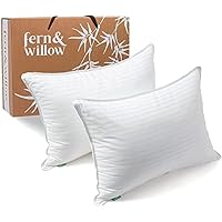 Fern and Willow Pillows for Sleeping - Set of 2 Queen Size Down Alternative Pillow Set w/Luxury Plush Cooling Gel for Side, Back & Stomach Sleepers