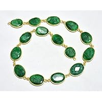 1 Feet Green Corundum Connector Chain, Gold Vermeil Bezel Connectors, Rose Cut Jewelry Connector Chain, Gemstone Connectors Size-13x16mm to 14x18mm