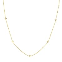 14k Yellow Gold 0.25 Dwt Diamond Stars Station Adjustable Necklace 20 Inch Jewelry for Women