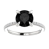 Solitaire Engagement Ring Modern 1 CT Round Black Diamond Ring Vintage Antique Black Onyx Ring Art Deco 925 Sterling Silver Wedding Rings Promise Gifts