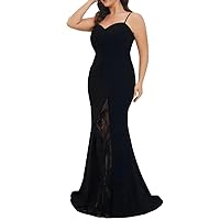 Women Plus Size Large Elegant Dress Lace Splice Solid Color Long Slim Fit Strap Dress