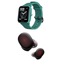 Amazfit Bip U Pro Fitness Smart Watch (Green) + PowerBuds True Wireless Earbuds (Black) Bundle, Heart Rate Monitor, Wi-Fi Bluetooth, Earbuds with Noise Cancellation, Watch has 60+ Sport Modes