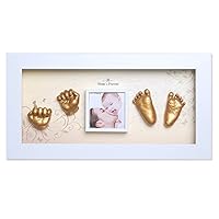 Momspresent Baby Hand Print and Foot Print Deluxe Casting kit with White Frame3 Gold