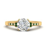 Choose Your Gemstone Round Diamond CZ Pave Set Ring yellow gold plated Round Shape Side Stone Engagement Rings Matching Jewelry Wedding Jewelry Easy to Wear Gifts US Size 4 to 12