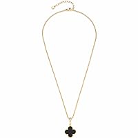 Leonardo Jewels Minelli 023197 Women's Necklace Stainless Steel with Clover Pendant in Black Onyx Suitable for Engraving Length 45-50 cm Jewellery Gift, Stainless Steel, No Gemstone