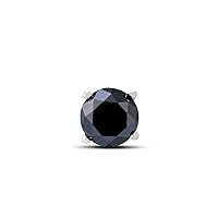 1/2 Carat Round Single Solitaire Black Diamond Stud Earring in 10K White Gold