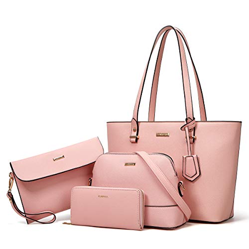 KANGMOON Women Fashion Handbags Tote Bag Shoulder Bag Top Handle Satchel Purse Set 4pcs 