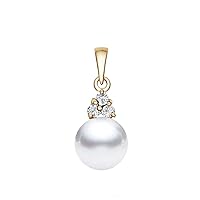 14k Yellow Gold AAAA Quality White Freshwater Cultured Pearl Diamond Pendant
