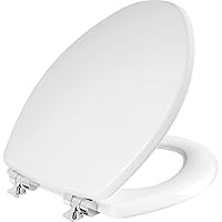 MAYFAIR 1826CHSL 000 Benton Toilet Seat with Chrome Hinges will Slow Close and Never Come Loose, ELONGATED, Durable Enameled Wood, White