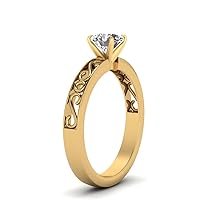 Choose Your Gemstone Filigree Single Stone Ring yellow gold plated Round Shape Solitaire Engagement Rings Everyday Jewelry Wedding Jewelry Handmade Gifts for Wife US Size 4 to 12