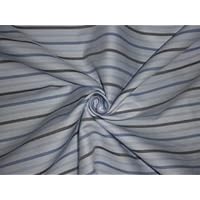 Puresilks Cotton Shirting Fabric-Twill with Shades of Blue & Ivory Stripes