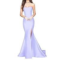 Women's Mermaid High Slit Backless Long Prom Gowns Strapless Floor Length Evening Maxi Dress