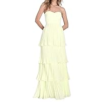Strapless Ruffle Prom Dresses 2024 Long Tiered Chiffon Sweetheart Formal Evening Gown