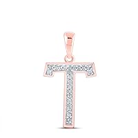 The Diamond Deal 10kt Rose Gold Womens Round Diamond Initial T Letter Pendant 1/20 Cttw
