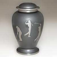 Beautiful Etched Golf Memorial Cremation Urn - Brass Sports Golfer Urn, Full Size