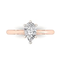 Clara Pucci 0.95ct Pear Cut Solitaire Stunning Genuine Lab Created White Sapphire 6-Prong Classic Statement Ring 14k Rose Gold for Women