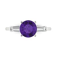 Clara Pucci 1.97ct Round Baguette Cut 3 stone Solitaire Natural Amethyst gemstone designer Modern with accent Ring 14k White Gold