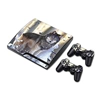 Evinyl Decal Skin/stickers Wrap for Ps3 Slim Play Station 3 Console and 2 Controllers-Wolf in Snow
