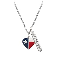 Silvertone Texas Lone Star Heart Silvertone Forever Bar Charm Necklace, 23