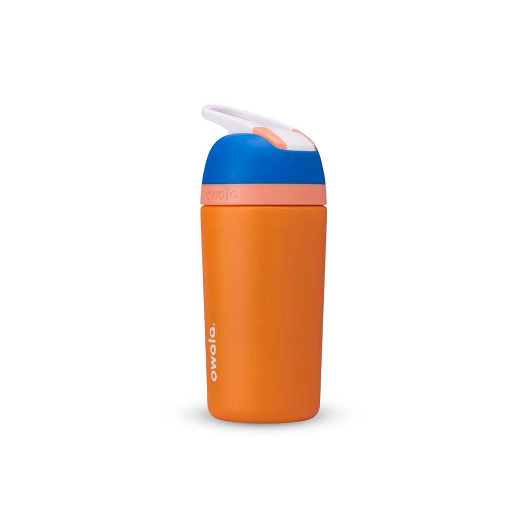 Owala Kids Flip Insulation Stainless Steel Water Bottle with Straw, Locking Lid Water Bottle, Kids Water Bottle, Great for Travel, 14 Oz, Orange and Blue (Blue Citrus)