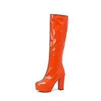 Womens Block Heel Patent Leather Boots Fashion Knee High Go Go Boots