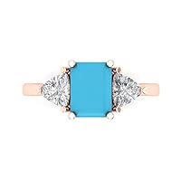 Clara Pucci 3.1 ct Emerald Trillion cut 3 stone Solitaire W/Accent Simulated Turquoise Anniversary Promise Wedding ring 18K Rose Gold