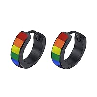 Unisex Stainless Steel Unique Rainbow Flag Lesbian LGBT Gay Pride Small Huggie Hoop Earrings