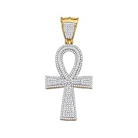 2.00 CT Round Cut Diamond Ankh Cross Pendant Necklace 14K Yellow Gold Over Free Chain for Women's