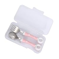 Kisangel 2pcs Kids Utensils Set with Case Stainless Steel Spoon and Fork Children Feeding Flatware Kit for Travel Carrying Tableware,Pink