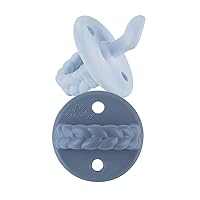 Itzy Ritzy Silicone Orthodontic Pacifiers - Sweetie Soother Pacifiers with Collapsible Handle & Two Air Holes for Added Safety, Baby Pacifiers for Ages 6-18 Months (Sky & Surf)