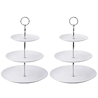 2 Pack Dessert Cupcake Stand, 3 Tier Cup Cake Holder Tower for Tea Party/Birthday/Wedding, Plastic Tiered Serving Tray (Silver Metal Rod)