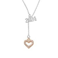 Plated AB Crystal Open Heart Silver-tone 2024 Lariat Necklace, 18