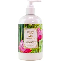 Camille Beckman Lotus Blosson & Green Tea Scented Silky Body Cream, Daily Moisturizer for All Skin Types | Non-Greasy Vegan Formula to Nourish and Soften Hands and Body, 13 Ounce