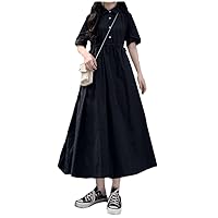 Women Summer Pure Color Ankle-Length Dresses Casual Korean Style Female Students Streetwear Long Skirt