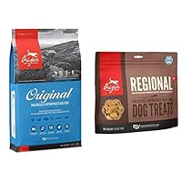 ORIJEN Dry Dog Food for All Ages, Original, Grain Free, High Protein, Fresh & Raw Animal Ingredients, 25lb + Treats