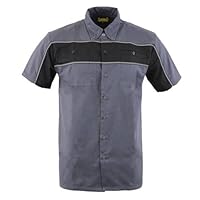 Biker Clothing Co. MDM11671.149 Men’s Grey and Black Short Sleeve Mechanic Shirt with Reflective Material