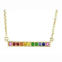 Rainbow Sapphire BAR Necklace. 14 Karat Yellow Gold. Multicolor Genuine SAPPHIRES. Total Carat Weight .50
