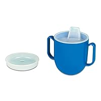 SP Ableware No-Tip Weighted Base Cup with Lids and Two Handles, Spill Proof - Blue (745940000)