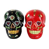 Pacific Giftware 1 X Day of Dead Sugar Black & Red Skulls Salt & Pepper Shakers Set- Skulls Collection