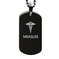 Medical Black Dog Tag, Measles Awareness, Medical Symbol, SOS Emergency Health Life Alert ID Engraved Stainless Steel Chain Necklace For Men Women Kids