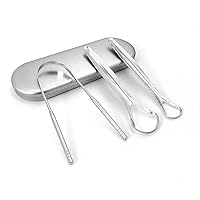 3 Piece Set Tongue Scrapers with Storage/Travel Case - Oral Hygiene Tongue Cleaners (Silver)