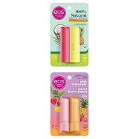 Bundle of eos 2 Pack Lip Balms: Coconut Milk and Pineapple Passionfruit + Pink Lemonade & Guava Berry Punch