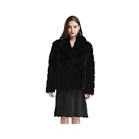 Women Genuine Rex Rabbit Fur Jacket Black Color Plus Size Furry Winter Warm