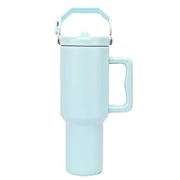 40 oz Tumbler with Handle Vacuum Insulated Stainless Steel Water Bottle with Top Handle and 3-in-1 Lid and Straw,for Hot Cold Beverages Iced Tea or Coffee,Reusable100% Leak-proof (Beach green)