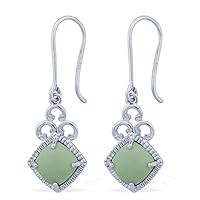 White Opal Cushion Shape Gemstone Jewelry 925 Sterling Silver Drop Dangle Earrings For Women/Girls