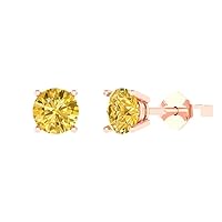 1.50 ct Round Cut Solitaire Earrings Canary Yellow Simulated Diamond Anniversary Stud Earrings 14k Rose Gold Push Back