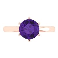 1.95ct Round Cut Solitaire Natural Amethyst 6-Prong Classic Designer Statement Ring Gift In Real 14k rose Gold for Women