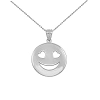 STERLING SILVER HEART EYES SMILEY FACE PENDANT NECKLACE - Pendant/Necklace Option: Pendant With 20